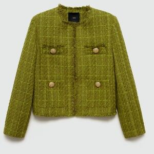 MANGO Tweed jacket with jewel buttons GREEN Size LARGE L